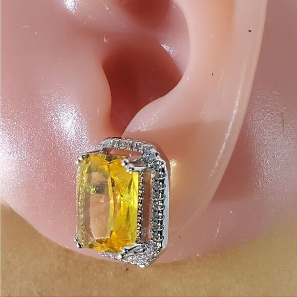 Yellow and Silver Stud Earrings - Picture 8 of 8